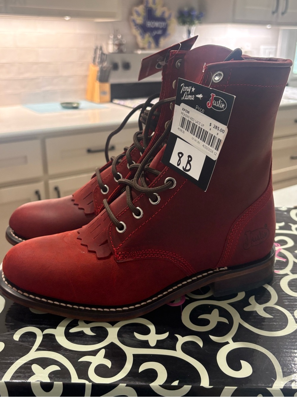 Justin Women's McKlean RED Lace-Up roper Cowgirl western Boots Sz 8 NEW
